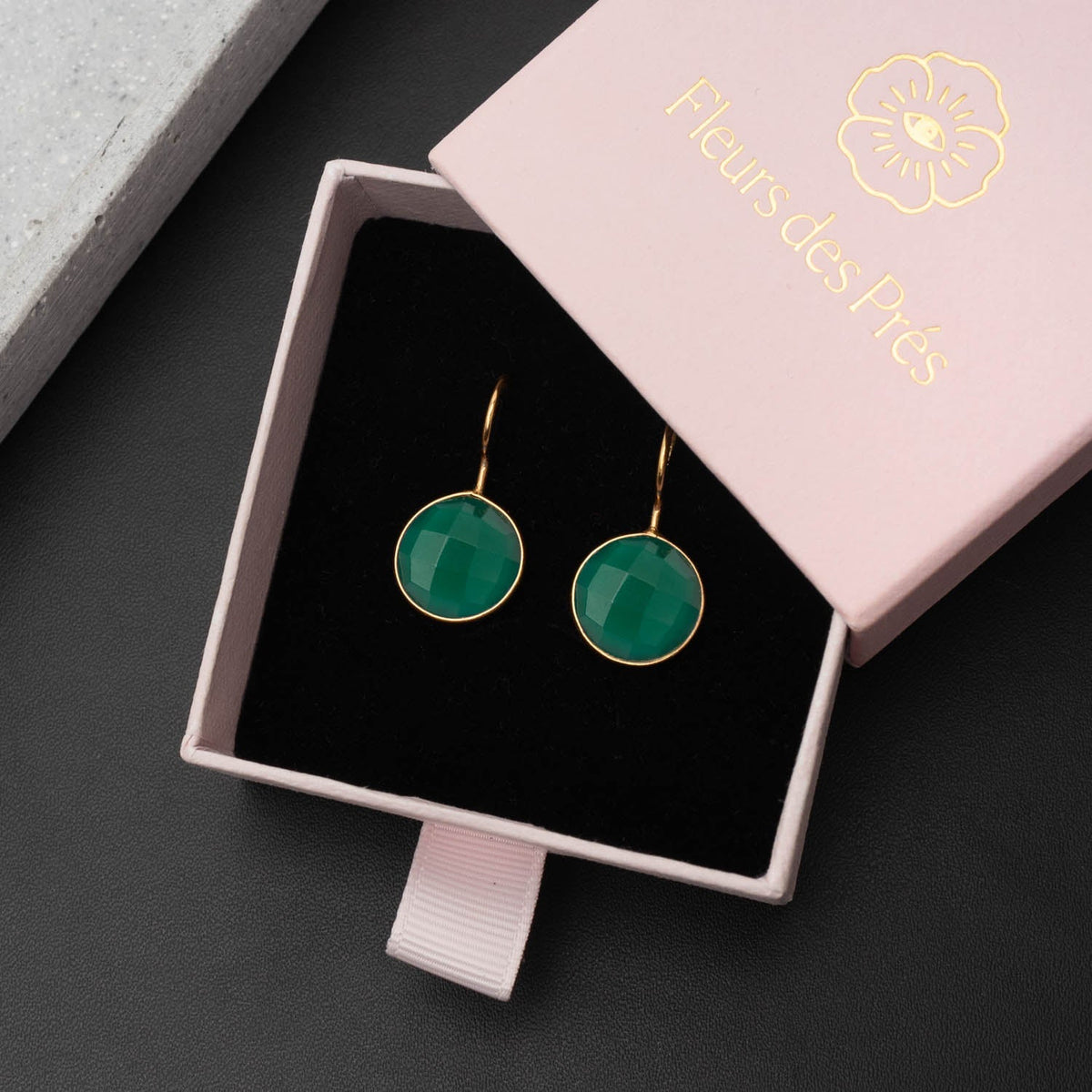 Ohrringe Amélie Green Onyx - Fleurs des Prés