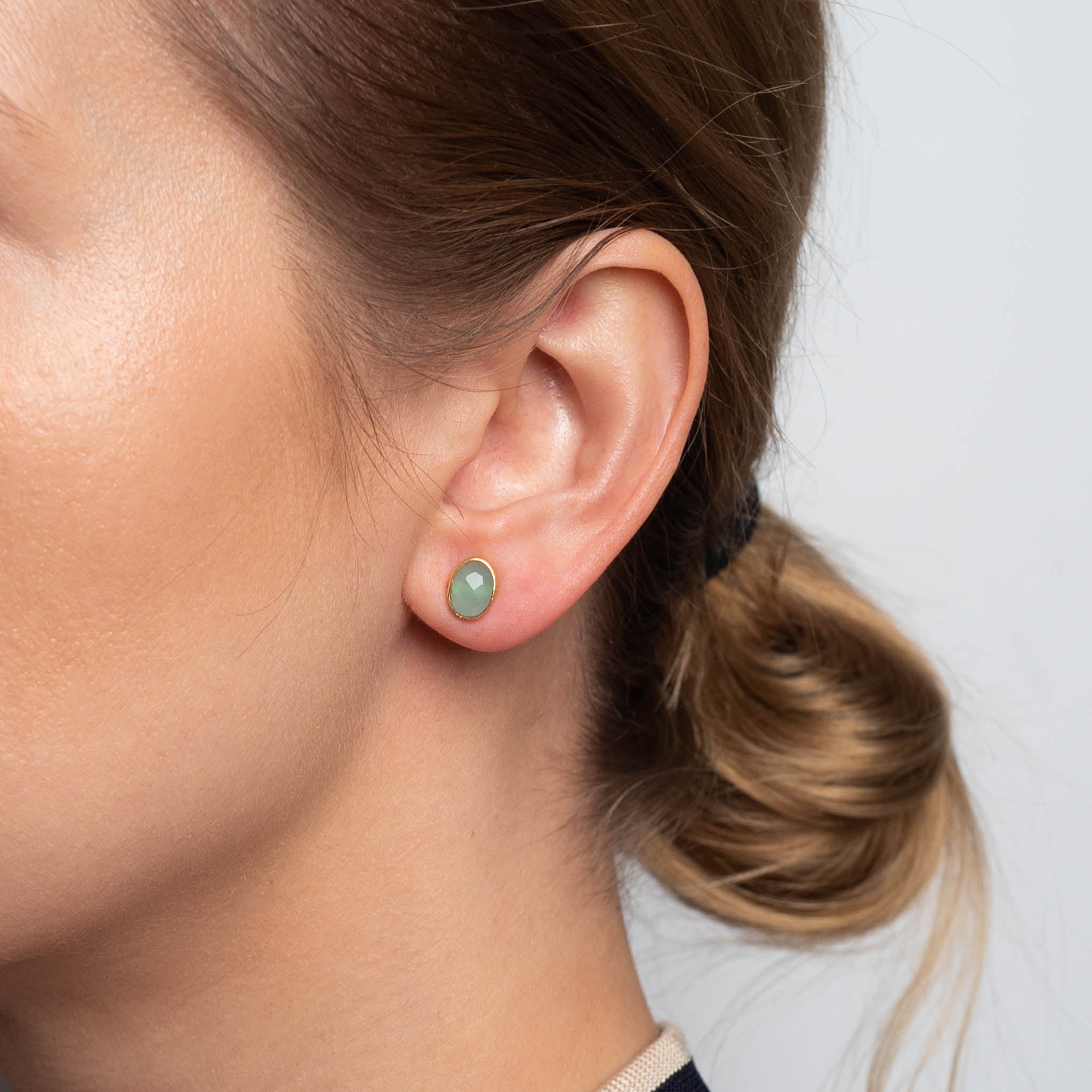 Ohrstecker Dinah Oval Blauer Chalzedon - Fleurs des Prés
