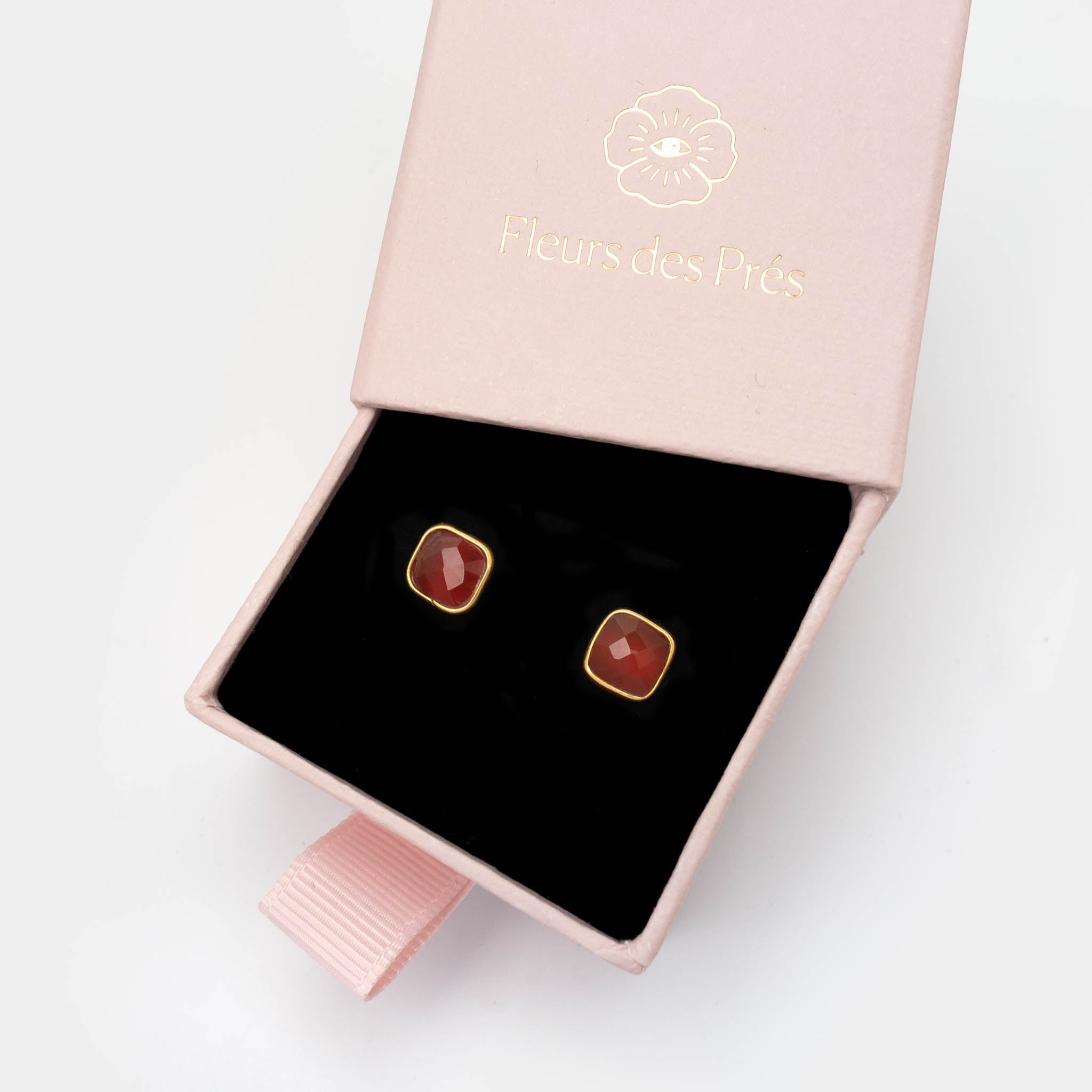 Ohrstecker Dinah Square Roter Onyx - Fleurs des Prés