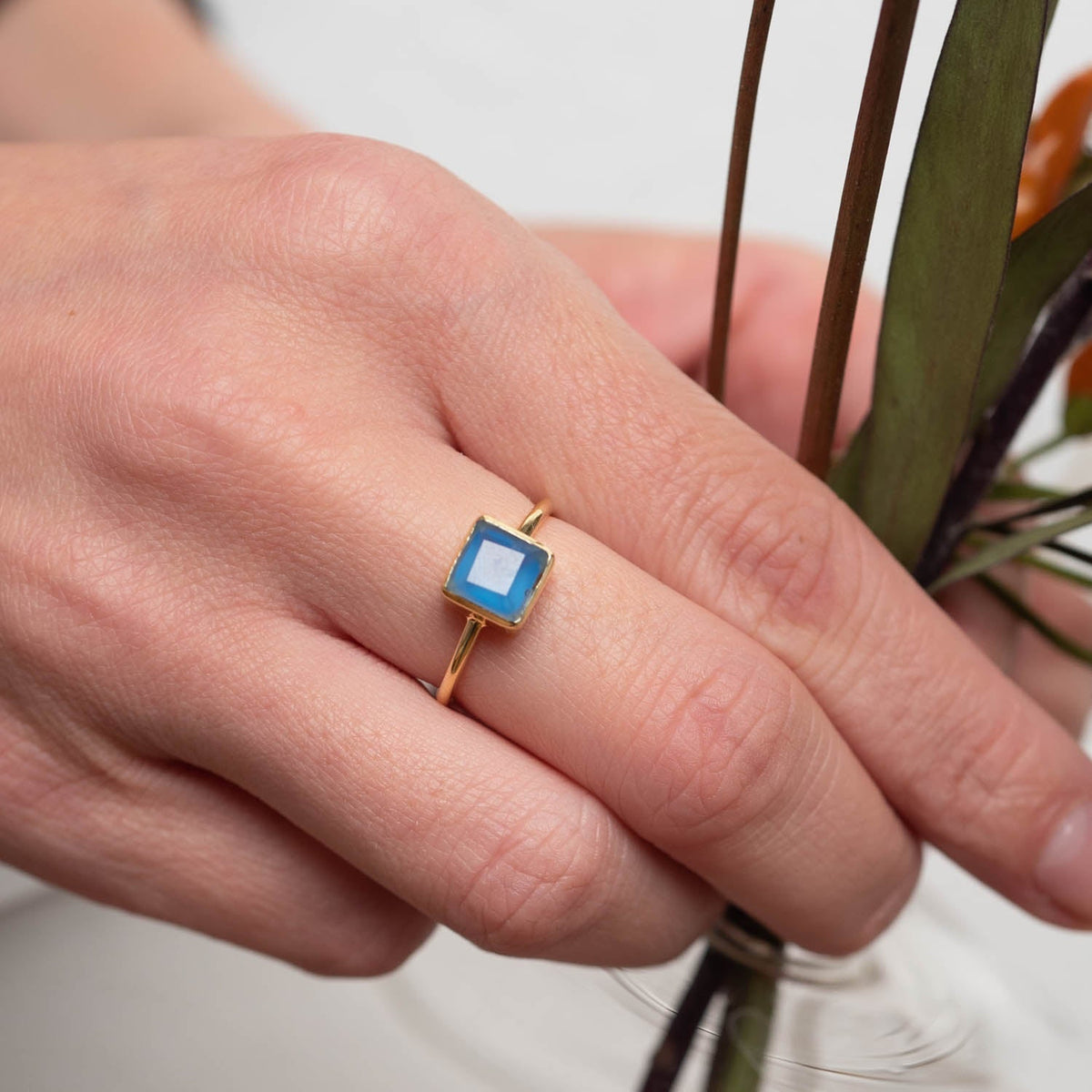Ring Aline Square Blue Chalcedony - Fleurs des Prés