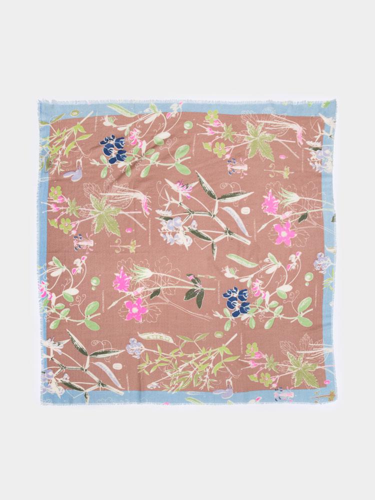Epice Woll Carree Mit Baumwolle Floral Print Coccio - Detail Image 2